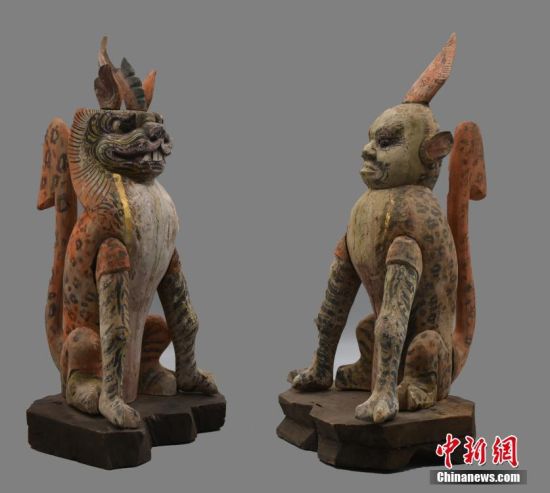 圖為慕容智墓出土鎮(zhèn)墓獸。 中新社發(fā) 甘肅省文物局 供圖