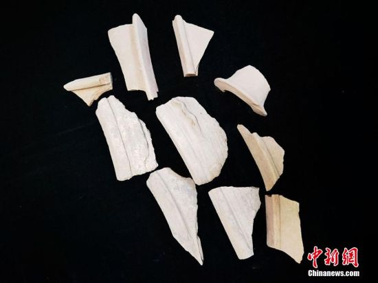 圖為靜寧縣賈河鄉(xiāng)竇坪村出土的彩陶片、紅陶片。 夏劍鋒 攝